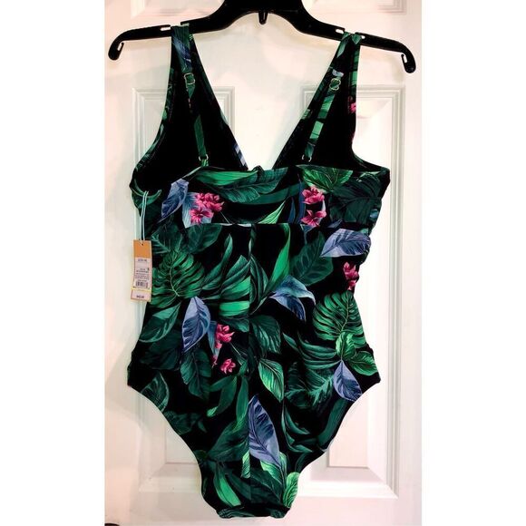 KONA SOL - NWT - L Sz Lg Full Coverage Tummy Control Tie-Front 1-Piece/Tropical - Picture 15 of 15